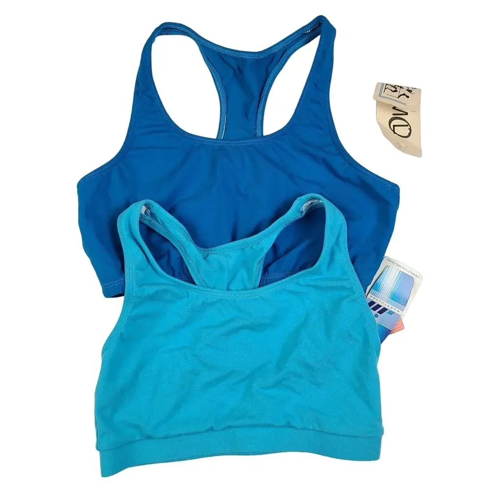Vintage Sports Bras Workout Tank Y2K Medium Blue Floral 00s 90s Lot